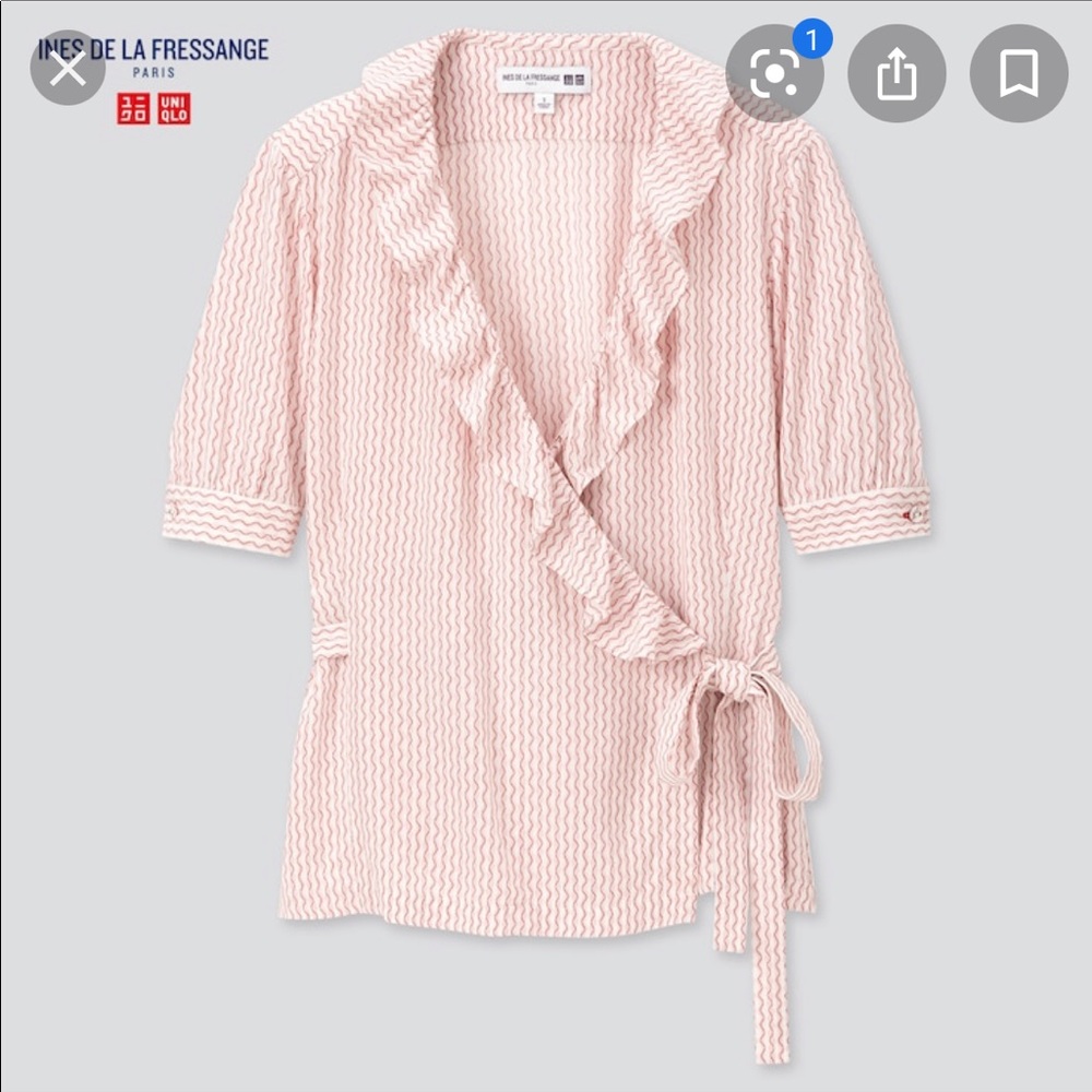 Uniqlo wrap blouse with ruffle, EUC